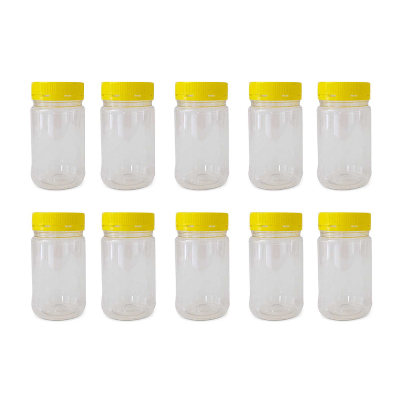 10x 500g Plastic Honey Jars + Lids - Round Clear Food Grade Packaging Containers Payday Deals