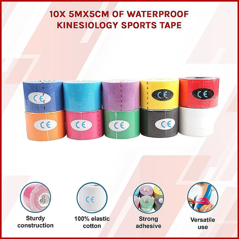 10x 5Mx5CM of Waterproof Kinesiology Sports Tape Payday Deals