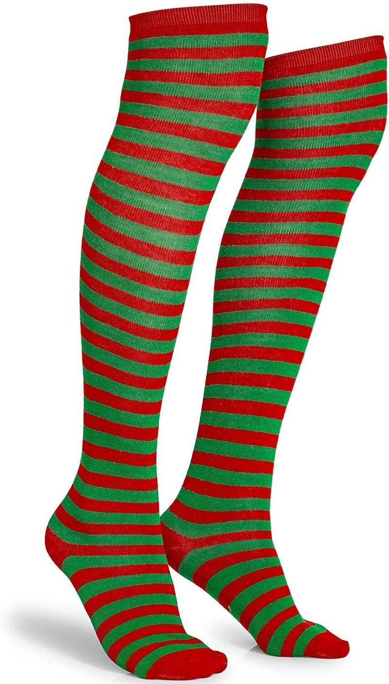 10x Christmas Over The Knee Socks Red Green Xmas Candy Cane Striped Elf Bulk Payday Deals