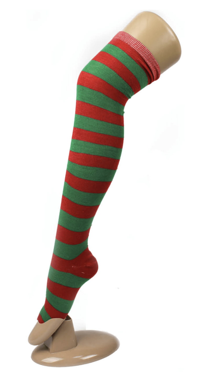 10x Christmas Over The Knee Socks Red Green Xmas Candy Cane Striped Elf Bulk Payday Deals