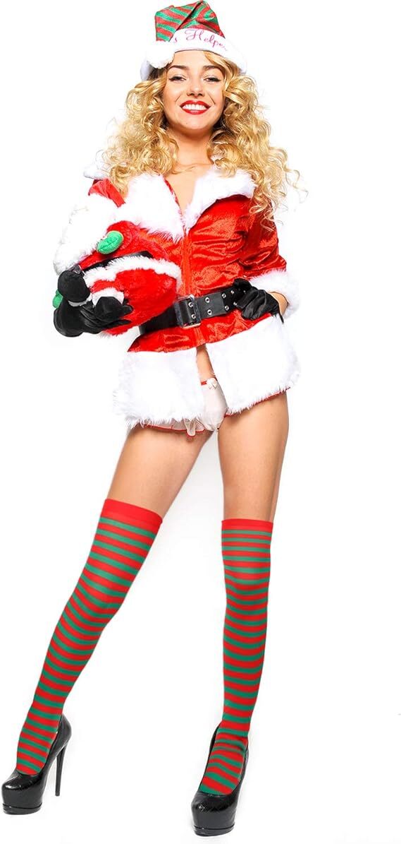 10x Christmas Over The Knee Socks Red Green Xmas Candy Cane Striped Elf Bulk Payday Deals