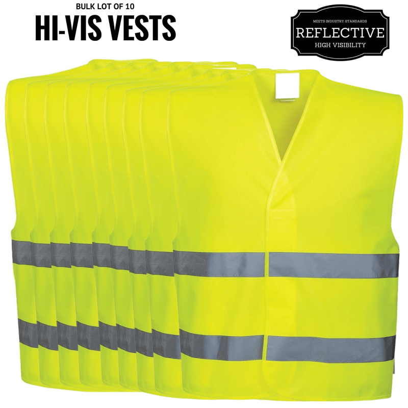 10x Hi Vis Safety Vest Reflective Tape Workwear Night & Day Bulk - Yellow - One Size Payday Deals