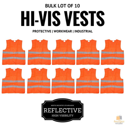 10x Hi Vis Safety VEST Reflective Tape Workwear Orange ONE SIZE Night & Day BULK Payday Deals