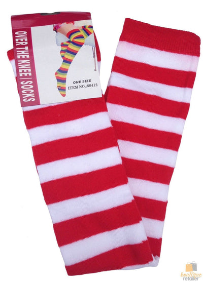 10x OVER THE KNEE SOCKS Plain Striped High Thigh Ladies Long Stocking BULK Price Payday Deals