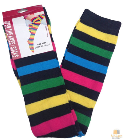 10x OVER THE KNEE SOCKS Plain Striped High Thigh Ladies Long Stocking BULK Price Payday Deals