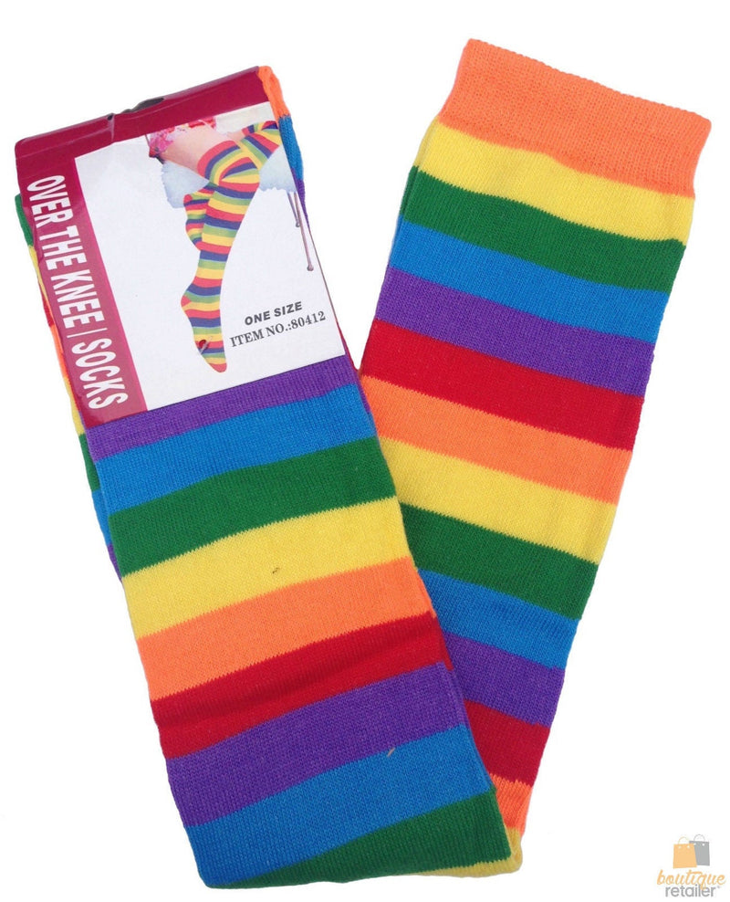 10x OVER THE KNEE SOCKS Plain Striped High Thigh Ladies Long Stocking BULK Price Payday Deals