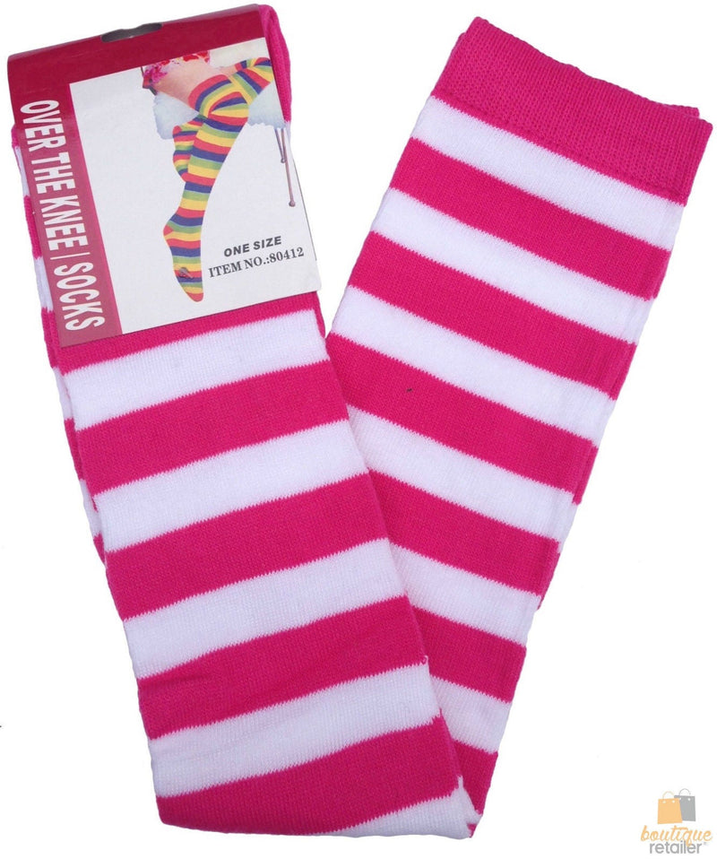 10x OVER THE KNEE SOCKS Plain Striped High Thigh Ladies Long Stocking BULK Price Payday Deals