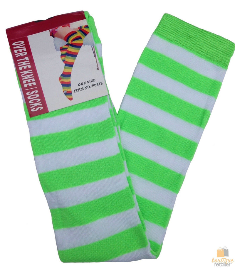 10x OVER THE KNEE SOCKS Plain Striped High Thigh Ladies Long Stocking BULK Price Payday Deals