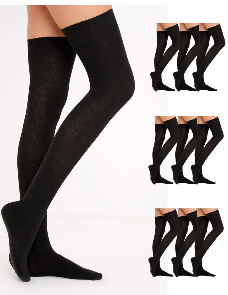 10x OVER THE KNEE SOCKS Plain Striped High Thigh Ladies Long Stocking BULK Price Payday Deals