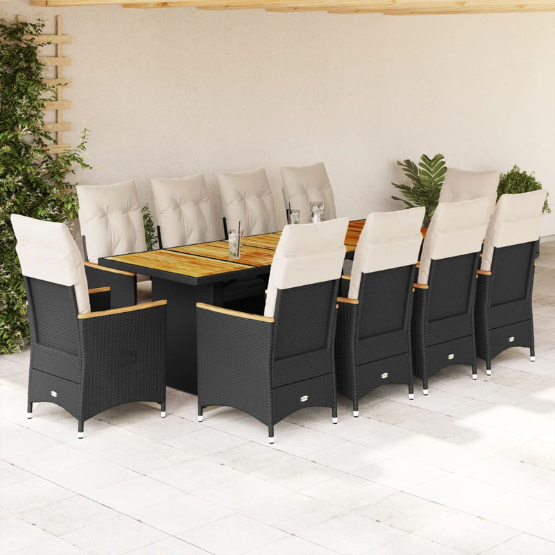 11 Piece Garden Bistro Set with Cushions Black Poly Rattan Payday Deals