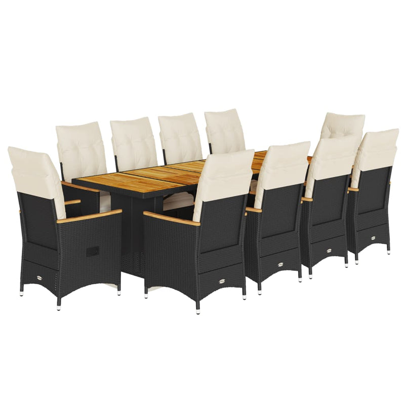 11 Piece Garden Bistro Set with Cushions Black Poly Rattan Payday Deals