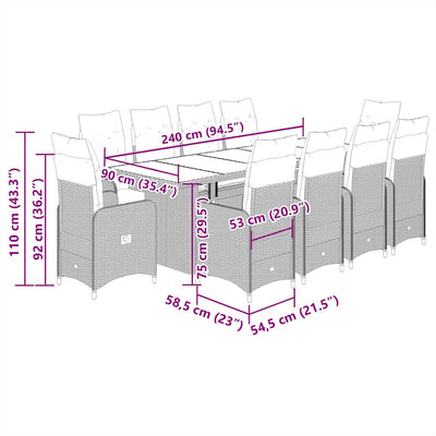11 Piece Garden Bistro Set with Cushions Black Poly Rattan Payday Deals