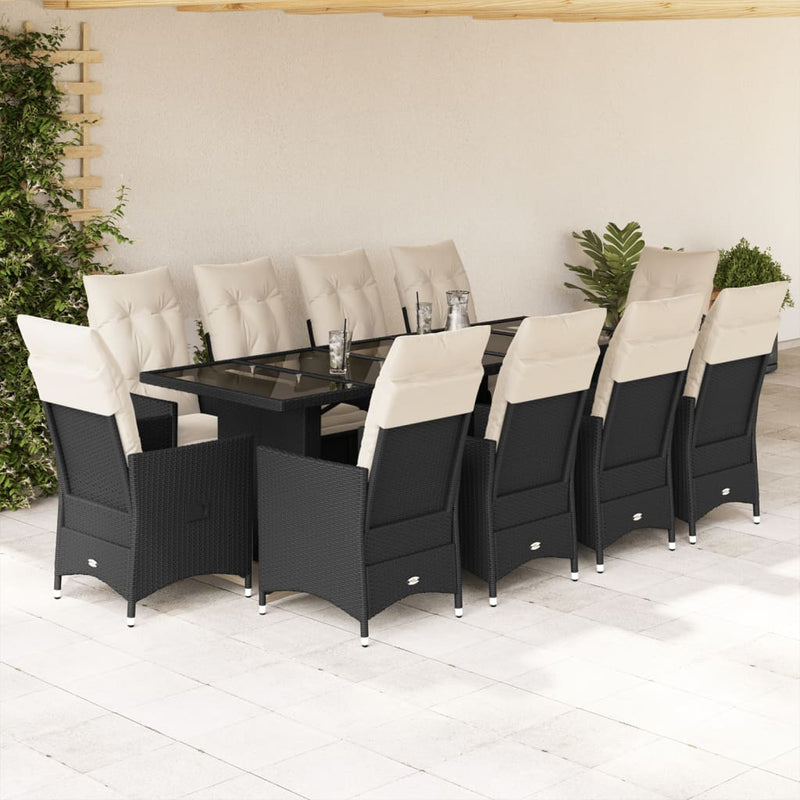 11 Piece Garden Bistro Set with Cushions Black Poly Rattan Payday Deals