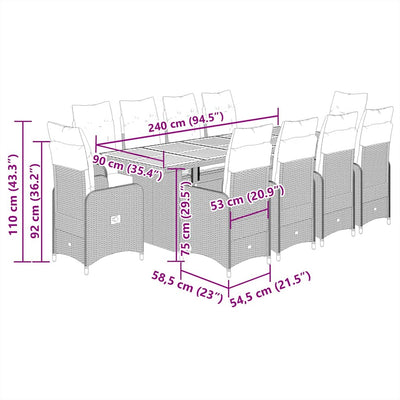 11 Piece Garden Bistro Set with Cushions Grey Poly Rattan Payday Deals