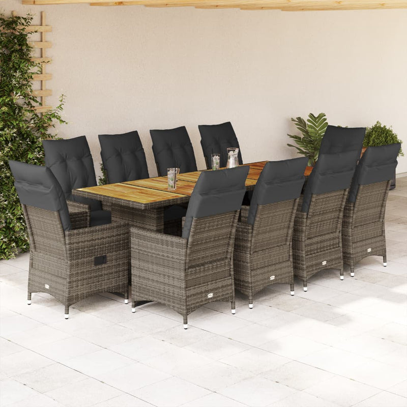 11 Piece Garden Bistro Set with Cushions Grey Poly Rattan Payday Deals