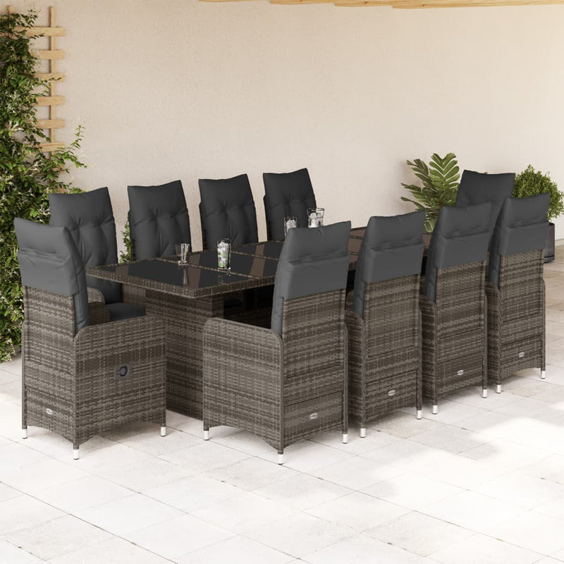 11 Piece Garden Bistro Set with Cushions Grey Poly Rattan Payday Deals