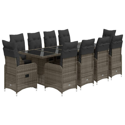 11 Piece Garden Bistro Set with Cushions Grey Poly Rattan Payday Deals