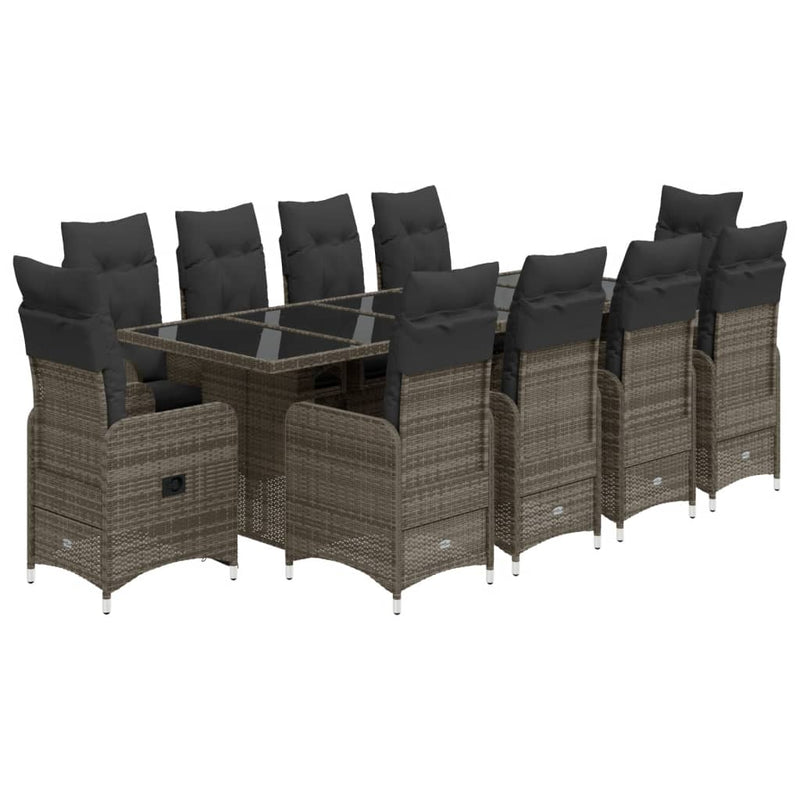 11 Piece Garden Bistro Set with Cushions Grey Poly Rattan Payday Deals