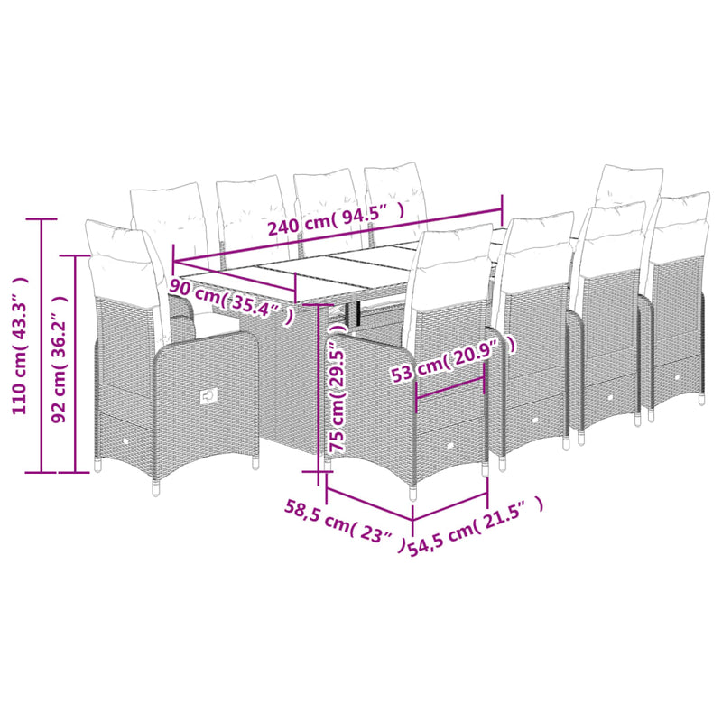 11 Piece Garden Bistro Set with Cushions Grey Poly Rattan Payday Deals