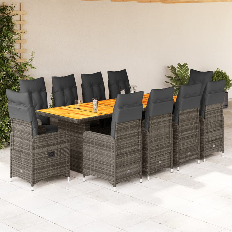 11 Piece Garden Bistro Set with Cushions Grey Poly Rattan Payday Deals