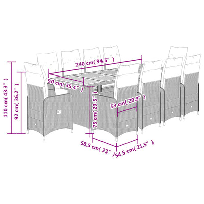 11 Piece Garden Bistro Set with Cushions Grey Poly Rattan Payday Deals