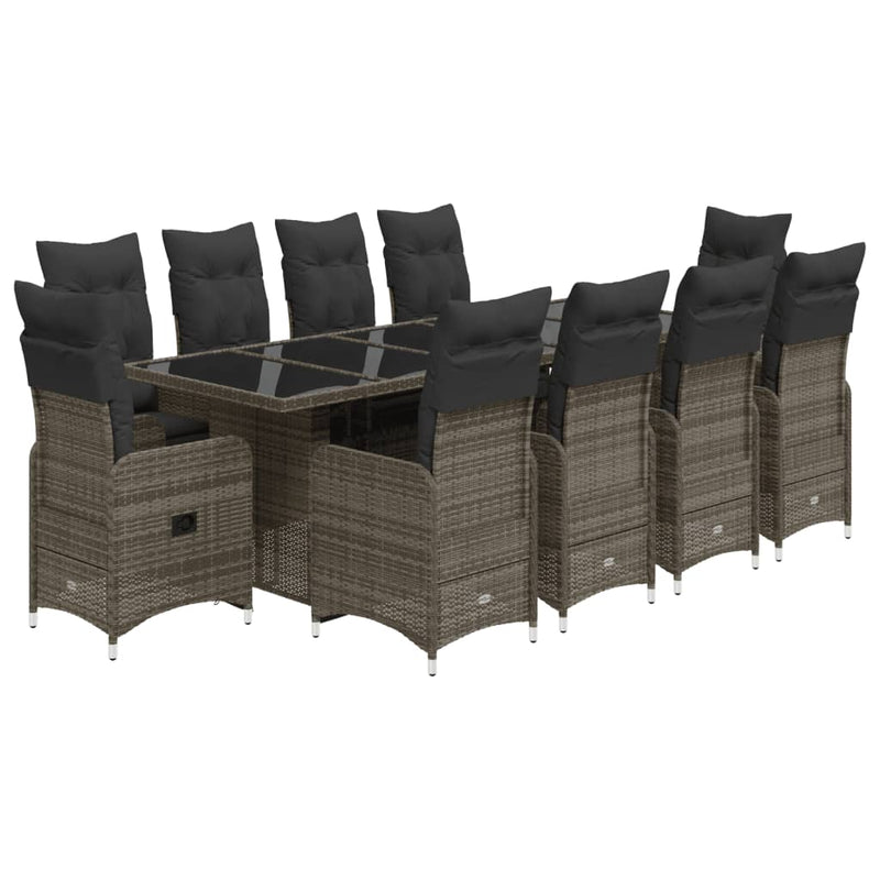 11 Piece Garden Bistro Set with Cushions Grey Poly Rattan Payday Deals