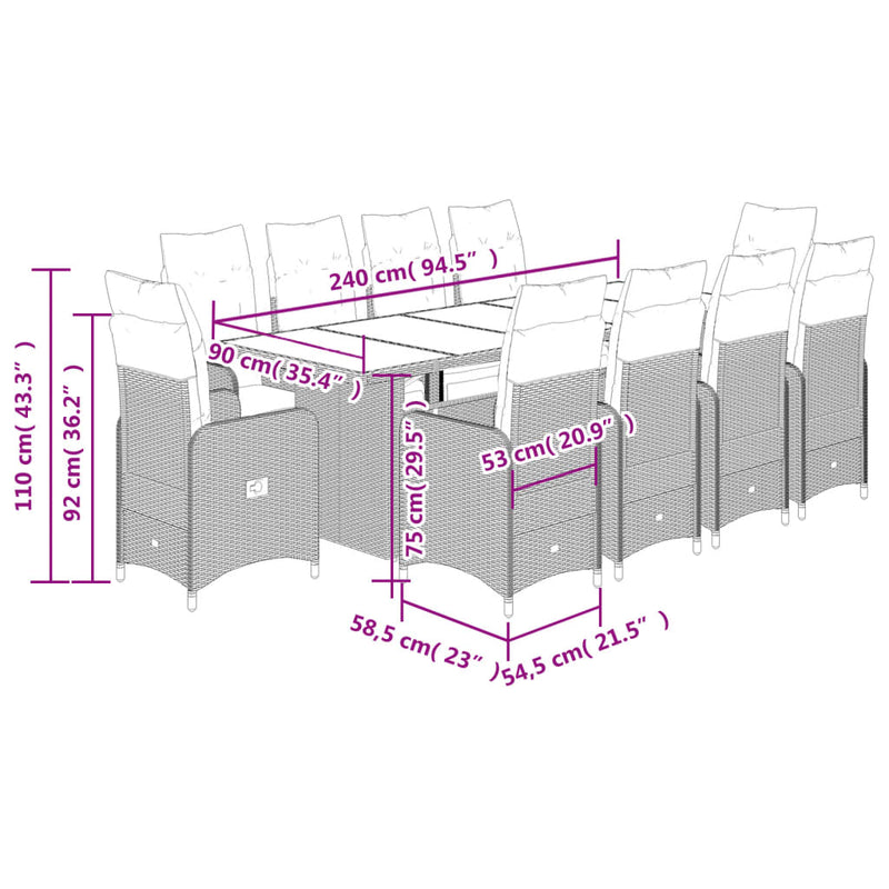 11 Piece Garden Bistro Set with Cushions Grey Poly Rattan Payday Deals