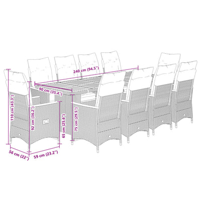 11 Piece Garden Bistro Set with Cushions Grey Poly Rattan Payday Deals