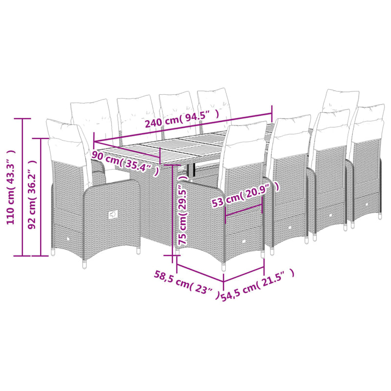 11 Piece Garden Bistro Set with Cushions Grey Poly Rattan Payday Deals