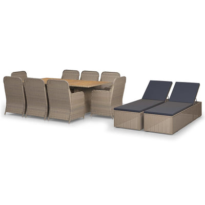 11 Piece Garden Dining Set Poly Rattan Brown Payday Deals