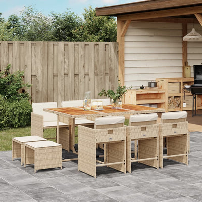 11 Piece Garden Dining Set with Cushions Beige Poly Rattan Payday Deals