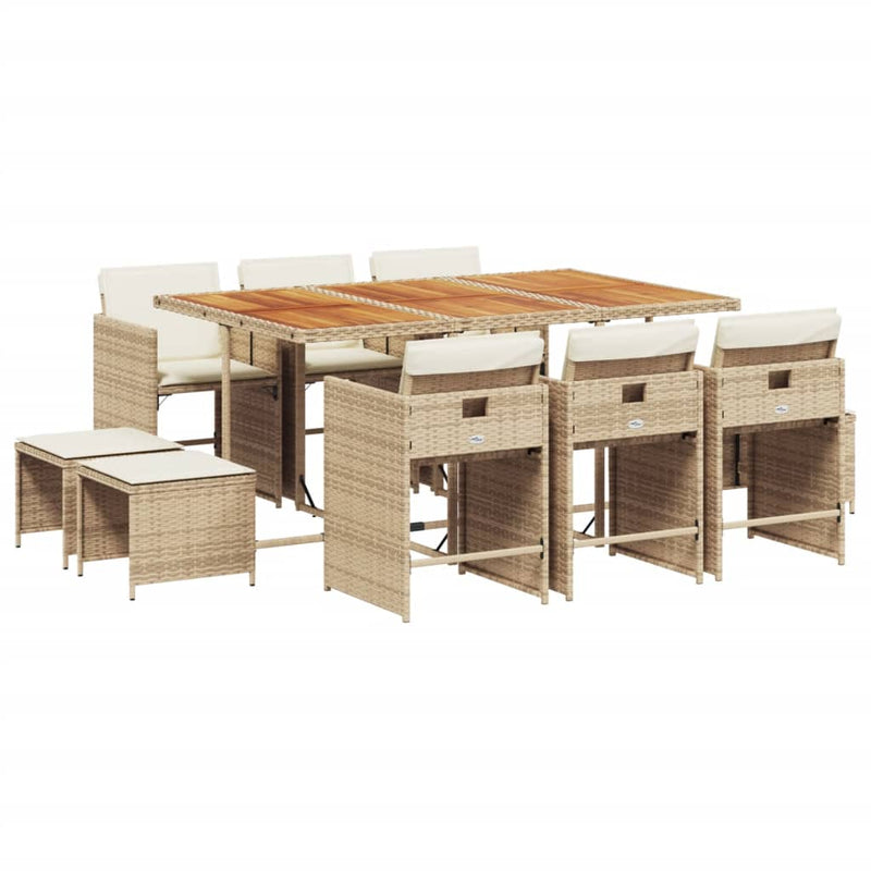 11 Piece Garden Dining Set with Cushions Beige Poly Rattan Payday Deals