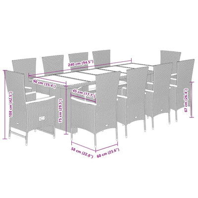 11 Piece Garden Dining Set with Cushions Black Poly Rattan Payday Deals