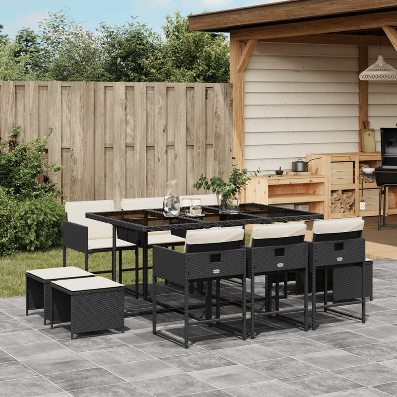 11 Piece Garden Dining Set with Cushions Black Poly Rattan Payday Deals