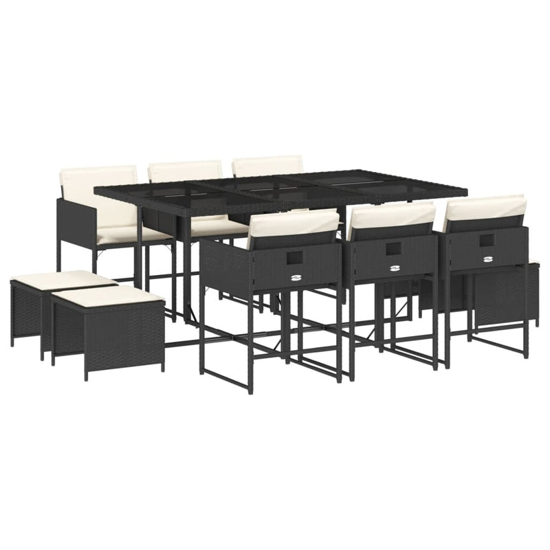 11 Piece Garden Dining Set with Cushions Black Poly Rattan Payday Deals
