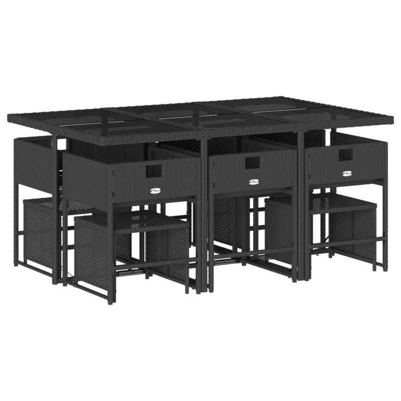 11 Piece Garden Dining Set with Cushions Black Poly Rattan Payday Deals