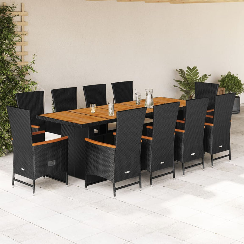 11 Piece Garden Dining Set with Cushions Black Poly Rattan Payday Deals