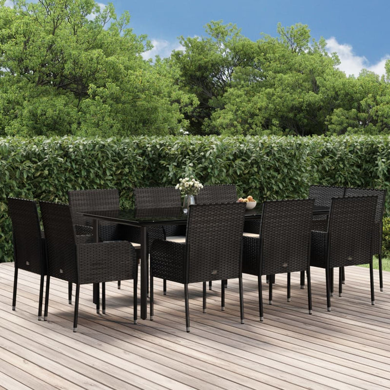 11 Piece Garden Dining Set with Cushions Black Poly Rattan Payday Deals