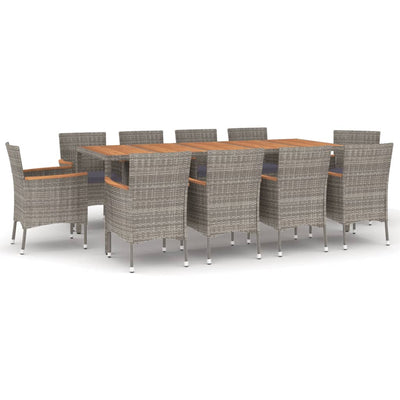 11 Piece Garden Dining Set with Cushions Grey Poly Rattan Payday Deals