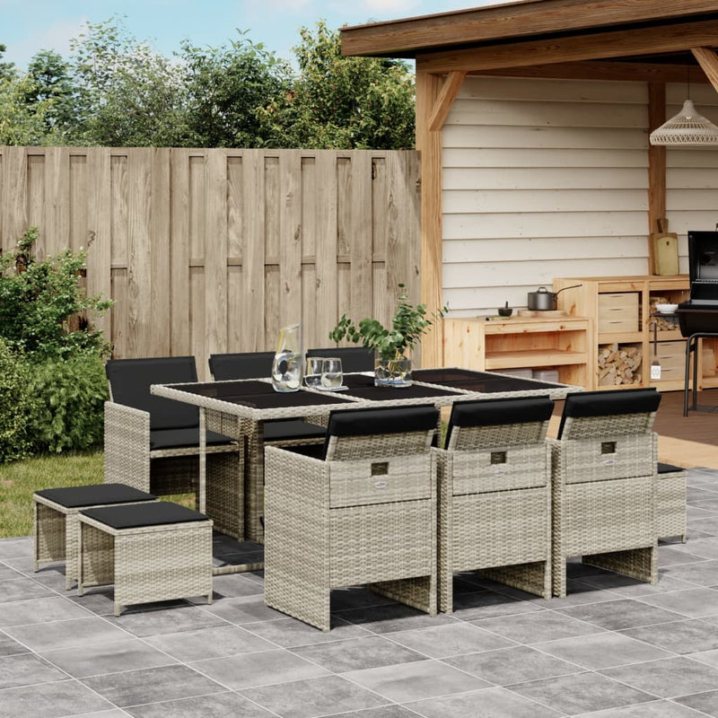 11 Piece Garden Dining Set with Cushions Light Grey Poly Rattan Payday Deals