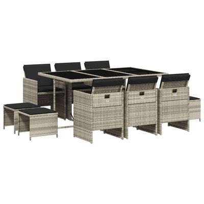 11 Piece Garden Dining Set with Cushions Light Grey Poly Rattan Payday Deals