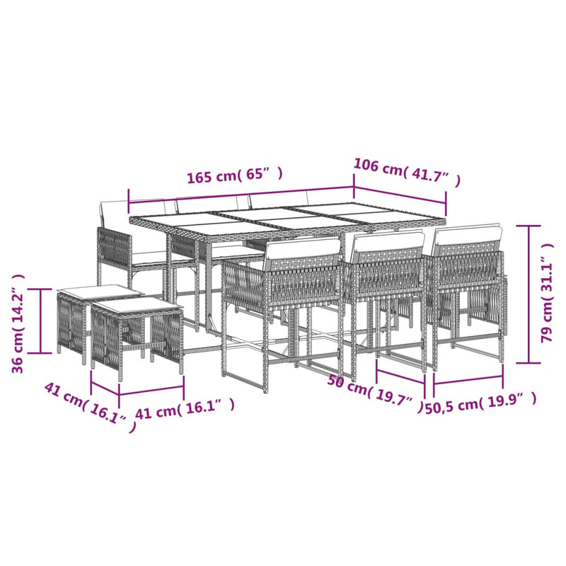 11 Piece Garden Dining Set with Cushions Light Grey Poly Rattan Payday Deals