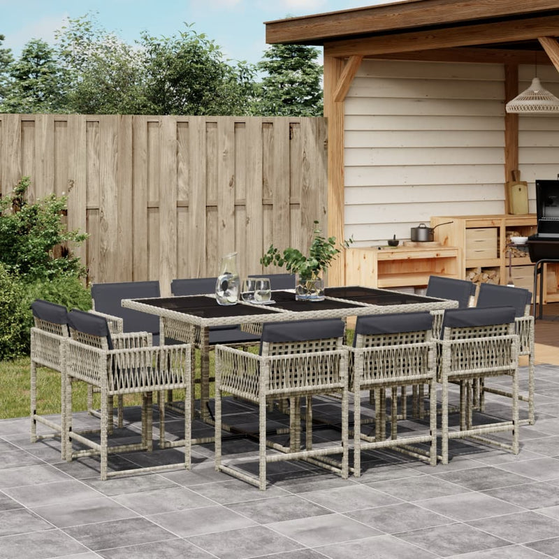 11 Piece Garden Dining Set with Cushions Light Grey Poly Rattan Payday Deals