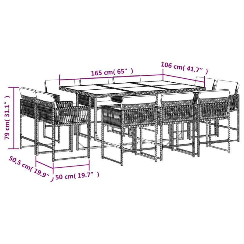 11 Piece Garden Dining Set with Cushions Light Grey Poly Rattan Payday Deals