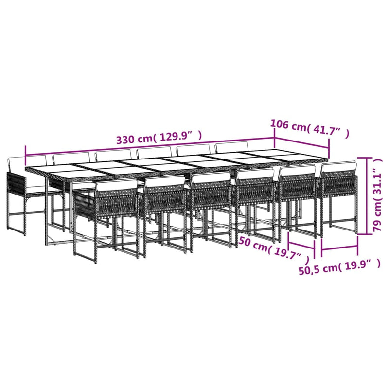 11 Piece Garden Dining Set with Cushions Light Grey Poly Rattan Payday Deals