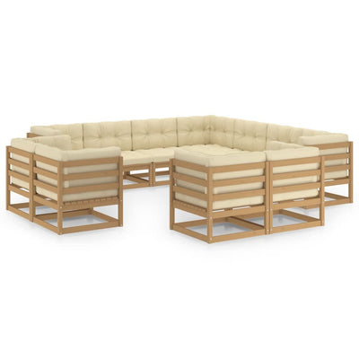 11 Piece Garden Lounge Set&Cushions Honey Brown Solid Pinewood Payday Deals