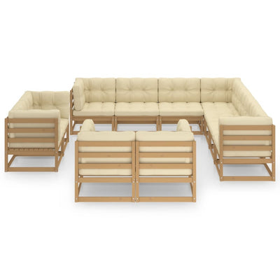 11 Piece Garden Lounge Set&Cushions Honey Brown Solid Pinewood Payday Deals