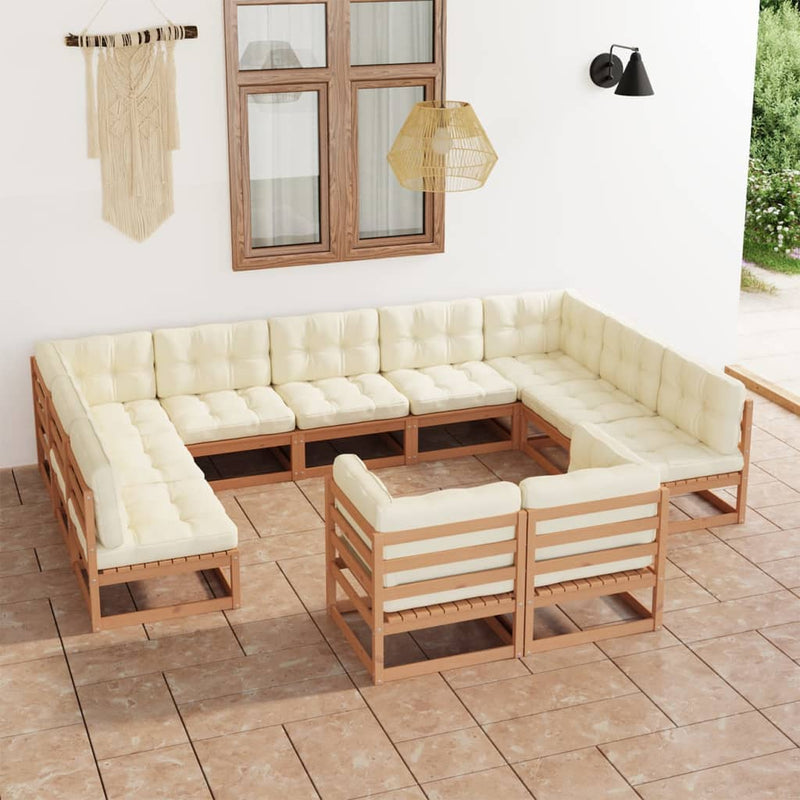 11 Piece Garden Lounge Set&Cushions Honey Brown Solid Pinewood Payday Deals