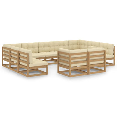 11 Piece Garden Lounge Set&Cushions Honey Brown Solid Pinewood Payday Deals