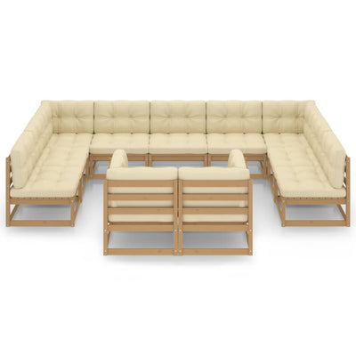 11 Piece Garden Lounge Set&Cushions Honey Brown Solid Pinewood Payday Deals